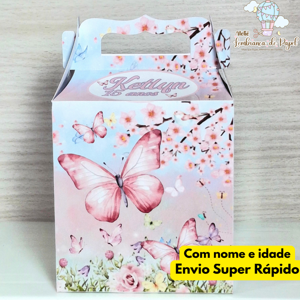 Maletinha Surpresa Caixinha Personalizada Jardim das Borboletas Rosa Lembrancinha  PEGUE E MONTE