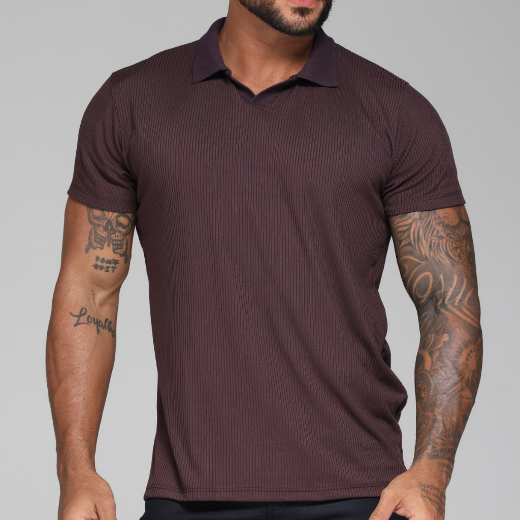 Camiseta Polo Italiana Texturizada Canelada Masculina Moda Casual Camisa Elegante em Oferta na Shopee