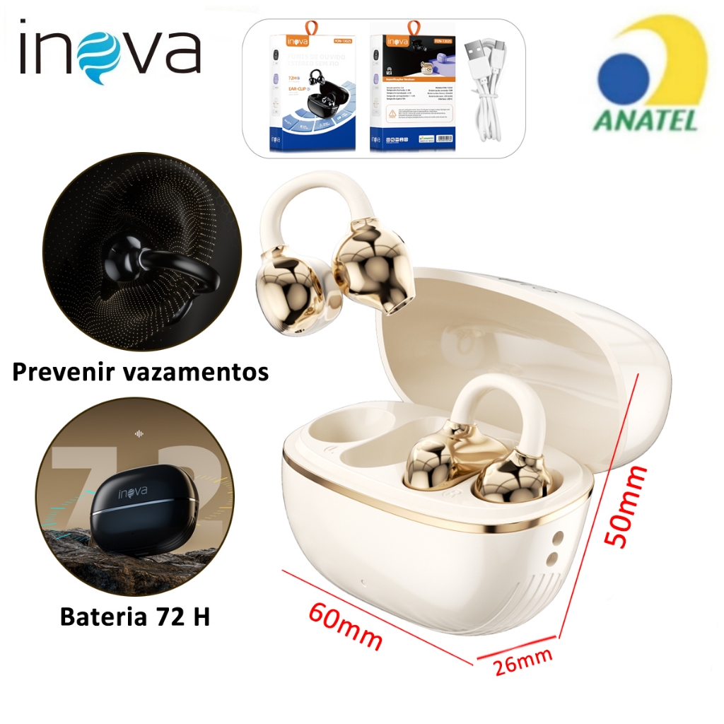 INOVA Fone De Ouvido Bluetooth 5.4 Toque DE Impressão Digital 72H Autonomia ANC Cancelando Ruído em Oferta na Shopee