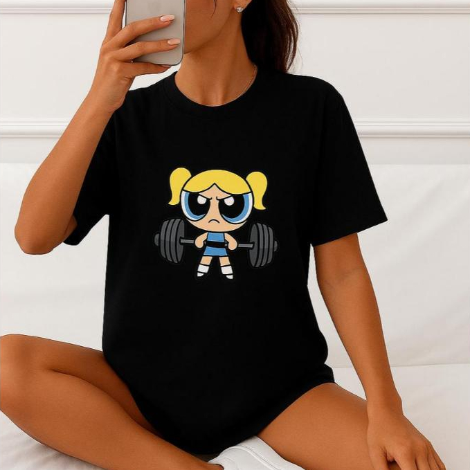 Camiseta Feminina Treino Academia Oversized Estampa Lindinha Meninas Super Poderosas