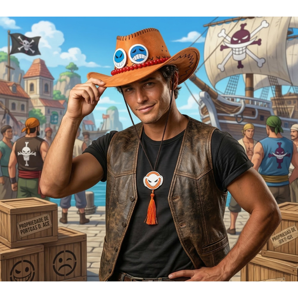Chapéu Luffy do Ace One Piece Cosplay Unissex — imagem 2 de 2