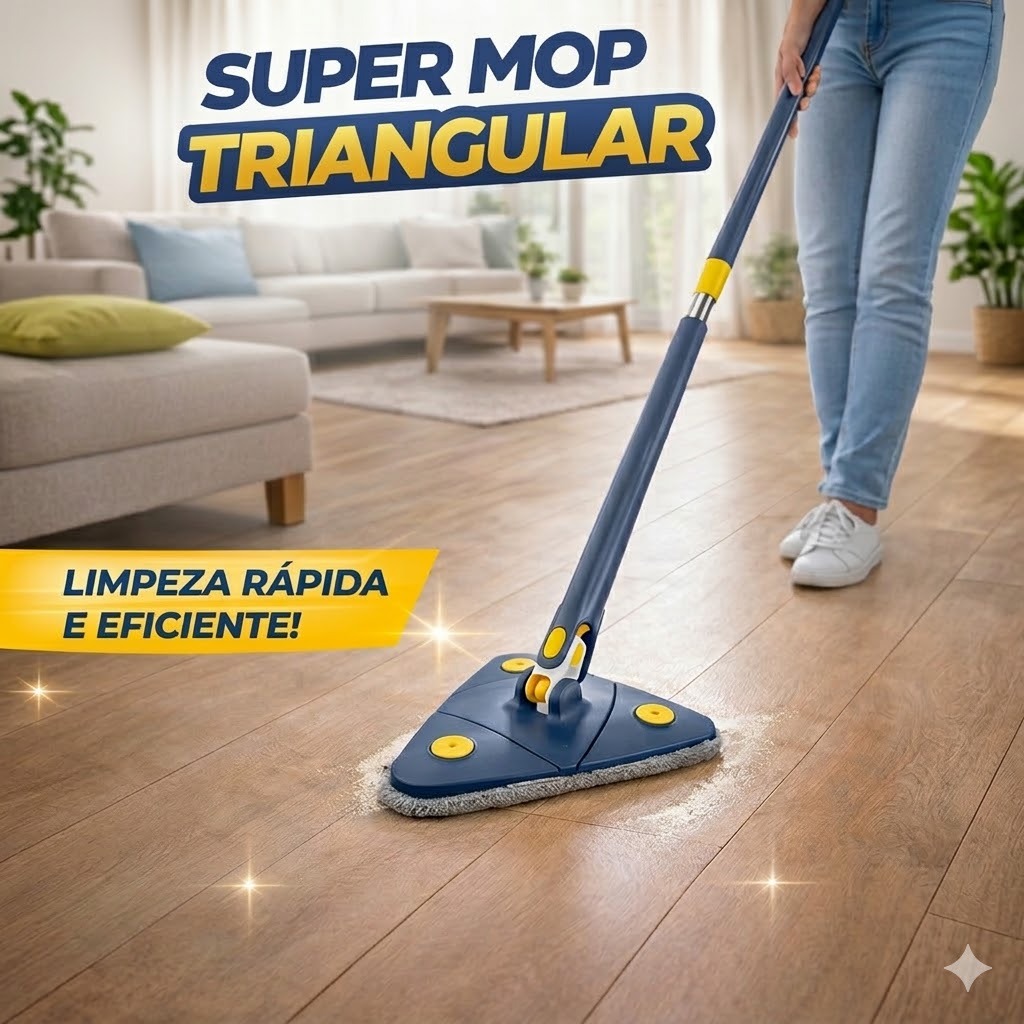 Mop Giratório 360 Limpeza Prática Refil Rápida Triângulo Piso Fácil Uso Diário Sujeira Escritório Sala Cantos Quartos