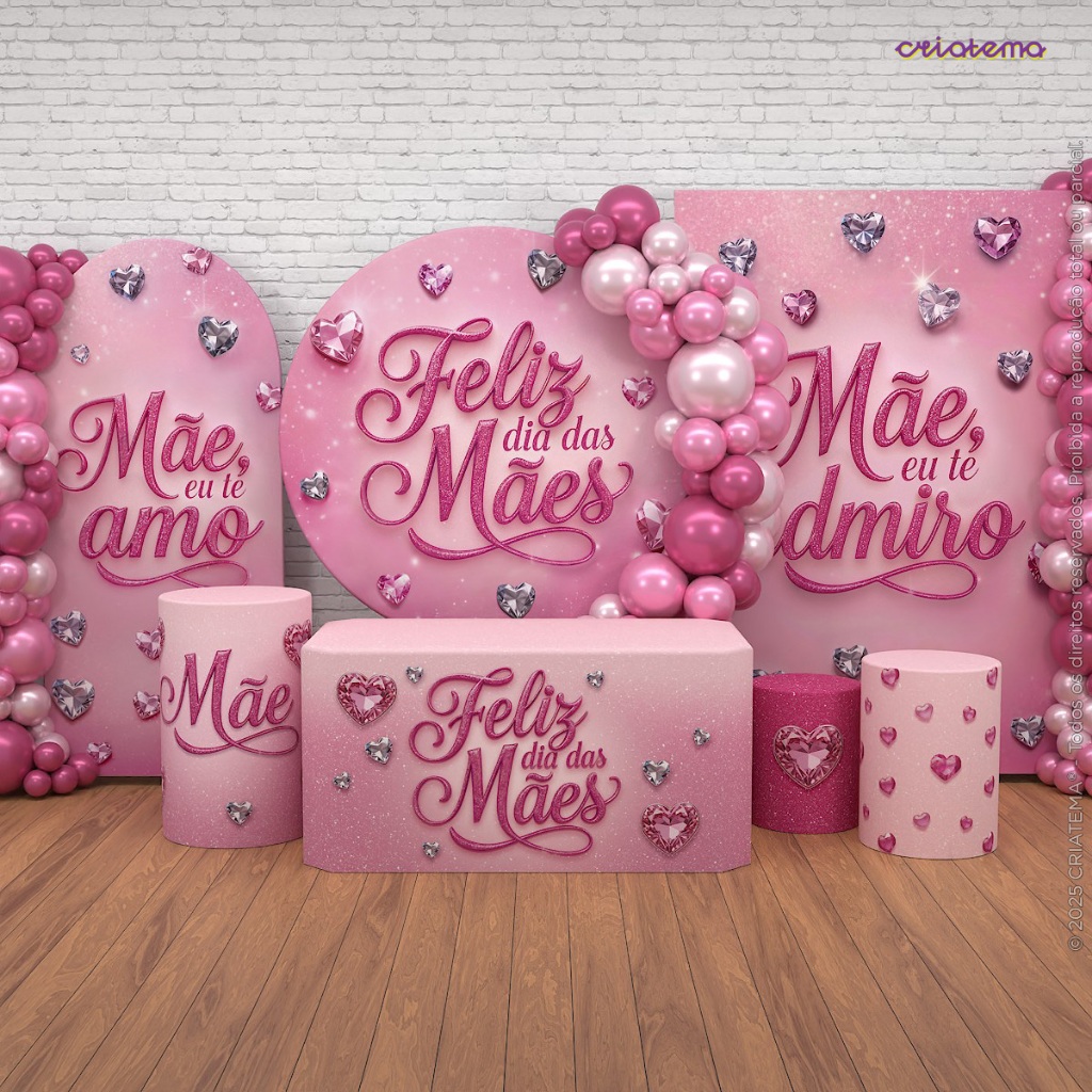 Decoração Dia das Mães: Capa de Cilindro e Painel Decorativo Dia das Mães Veste Fácil Sublimada
