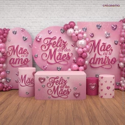 Decoração Dia das Mães: Capa de Cilindro e Painel Decorativo Dia das Mães Veste Fácil Sublimada