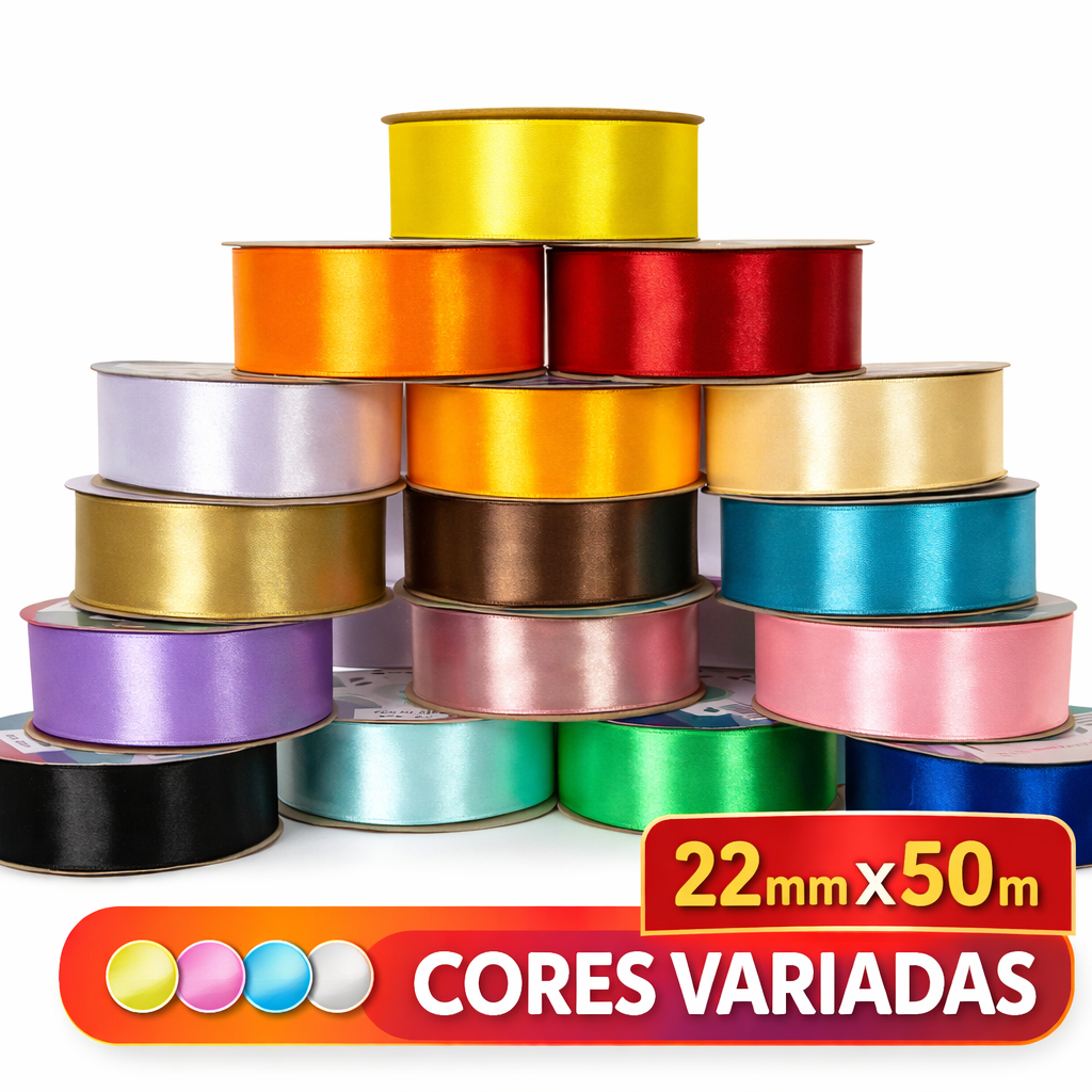 Fita de Cetim 38mm x 50m Para Laços Artesanato Costura Decoração Embalagem Presente Lembrancinha Festa