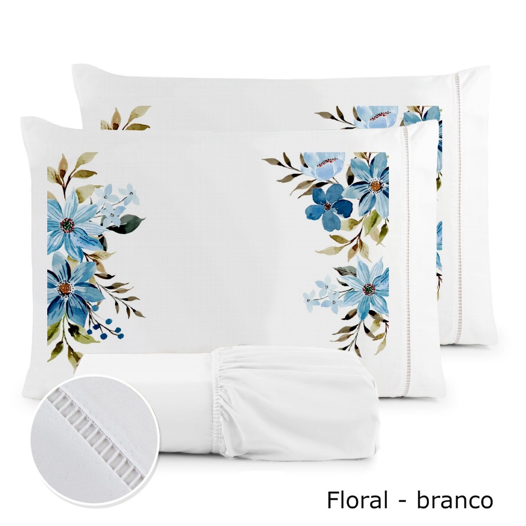 Jogo de cama percal 400 fios floral 3 peças Cama Casal Queen e King Com Elastico e Fronha