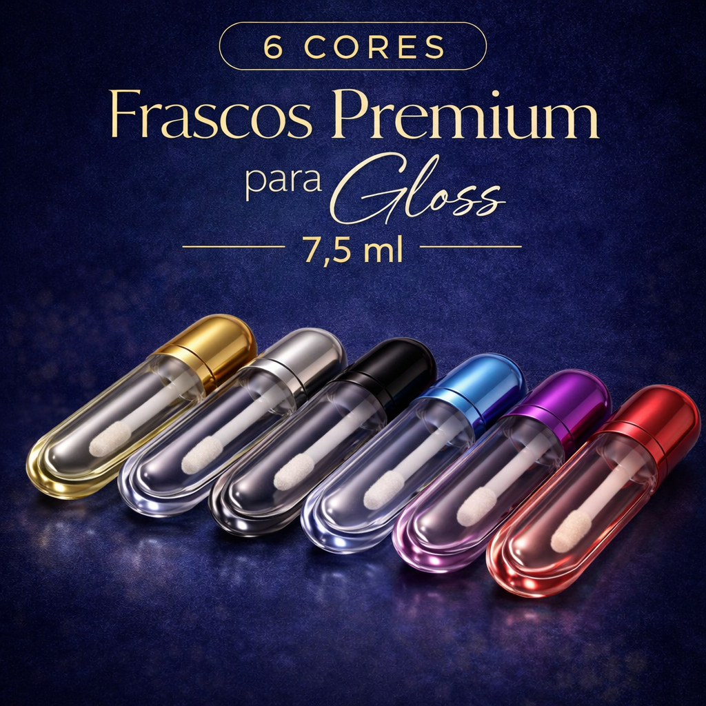 Kit 50 Frascos Premium Para Gloss 7,5ml Tubo Lip Gloss Batom Líquido Embalagem Cosmética Vazio Com Aplicador