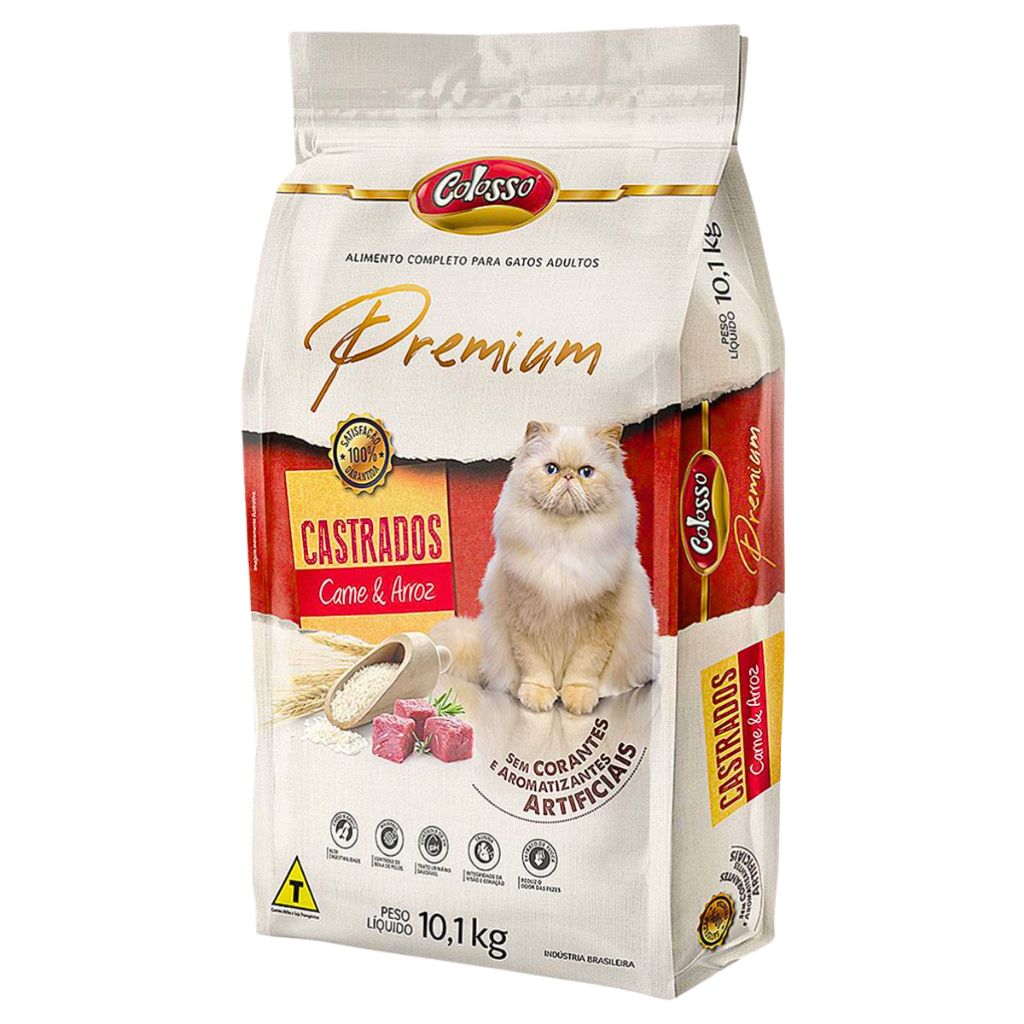 Ração para Gatos Castrados Premium Carne e Arroz Colosso - 10 Kg