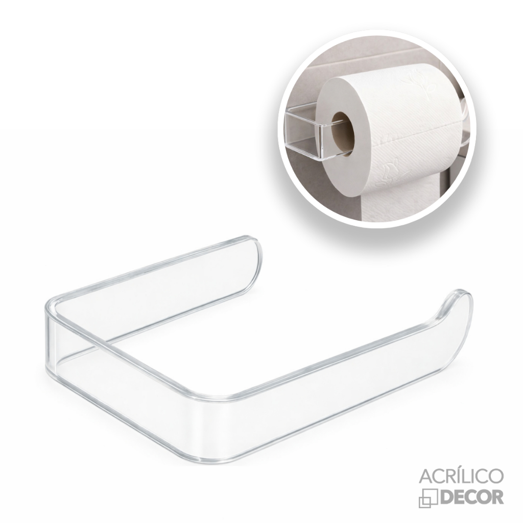 Porta Papel Higiênico - Suporte para Rolo em Acrílico - Porta Rolo, Colável, Banheiro, Papeleira