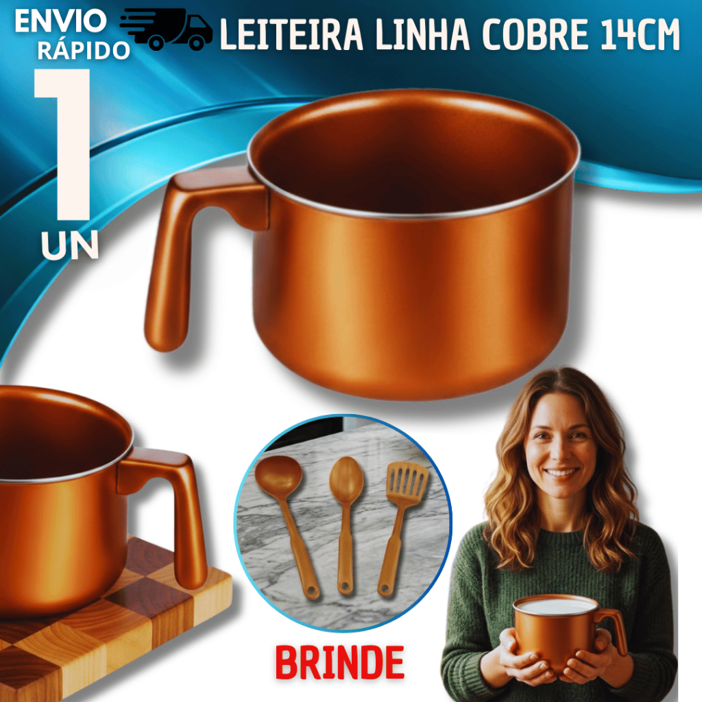 Leiteira Estilo Cobre 14cm Antiaderente Ferver Leite Cozinha Não Gruda Panela Multiuso Café Leite Chá Molhos  Calda