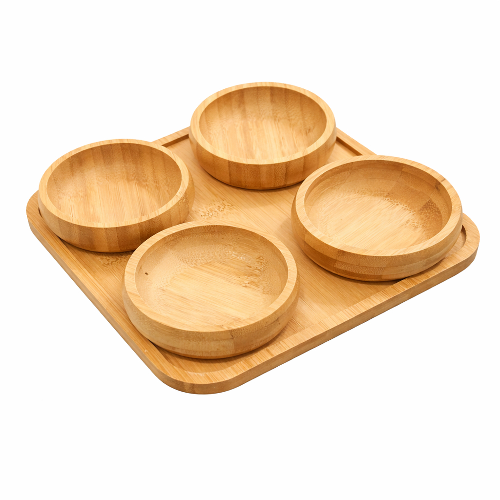 Kit Petisqueira/Molheira de Bambu 4 e 5 Peças – Ideal para Molhos, Doces, Frutas e Aperitivos