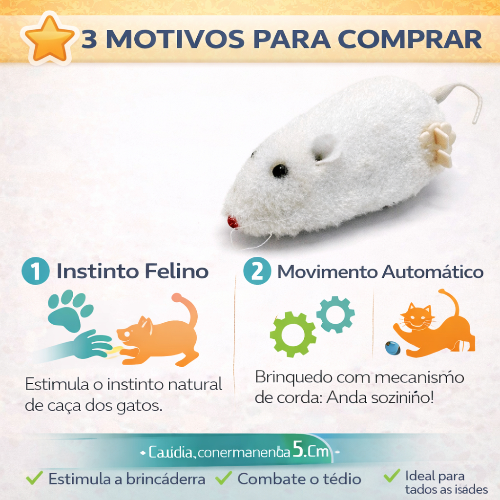 Brinquedo Ratinho de Corda para Gatos CORES VARIADAS
