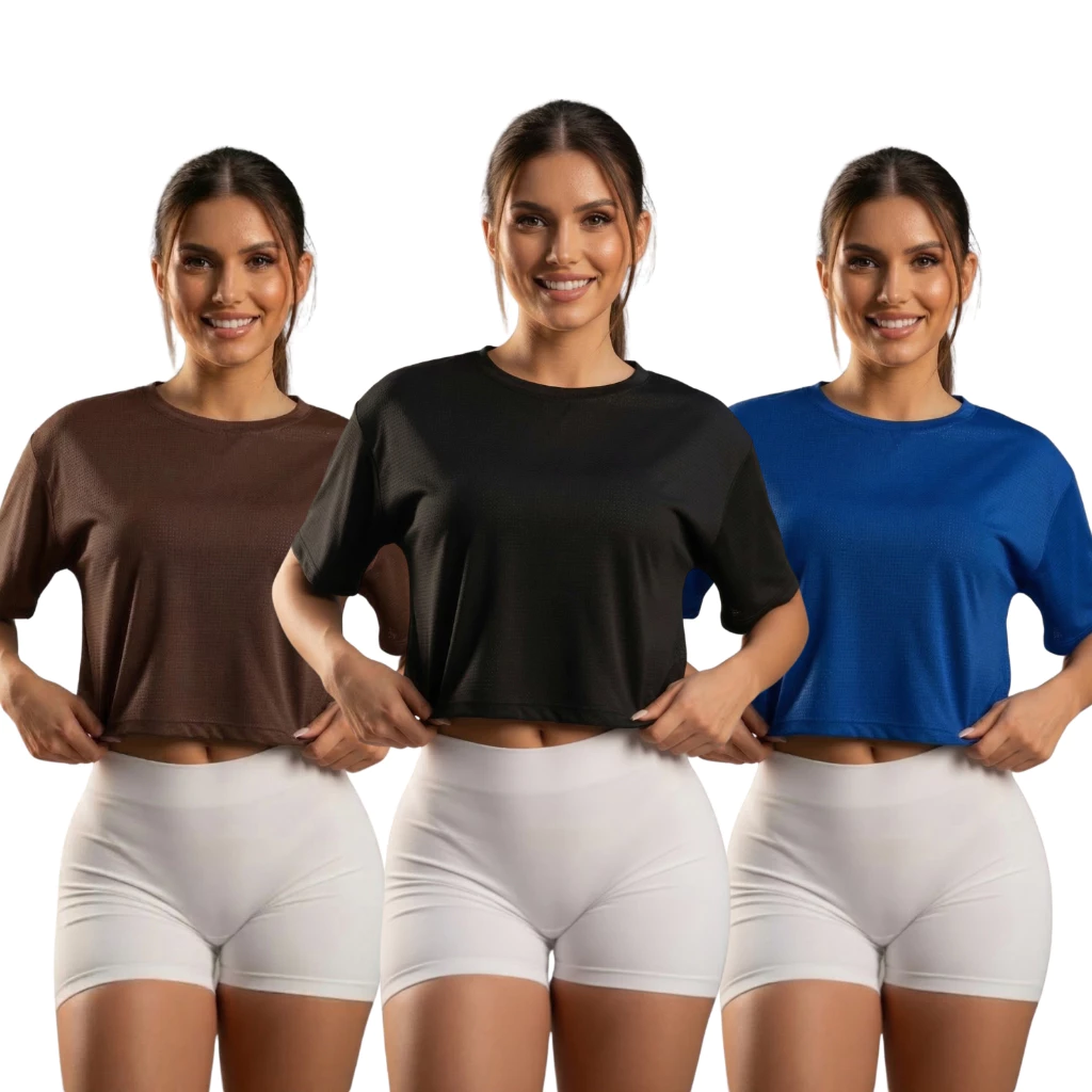 Kit 3 Cropped Feminino Academia Dry Fit Furadinho Leve Confortável Treino Atividade Física Anti Suor — imagem 1