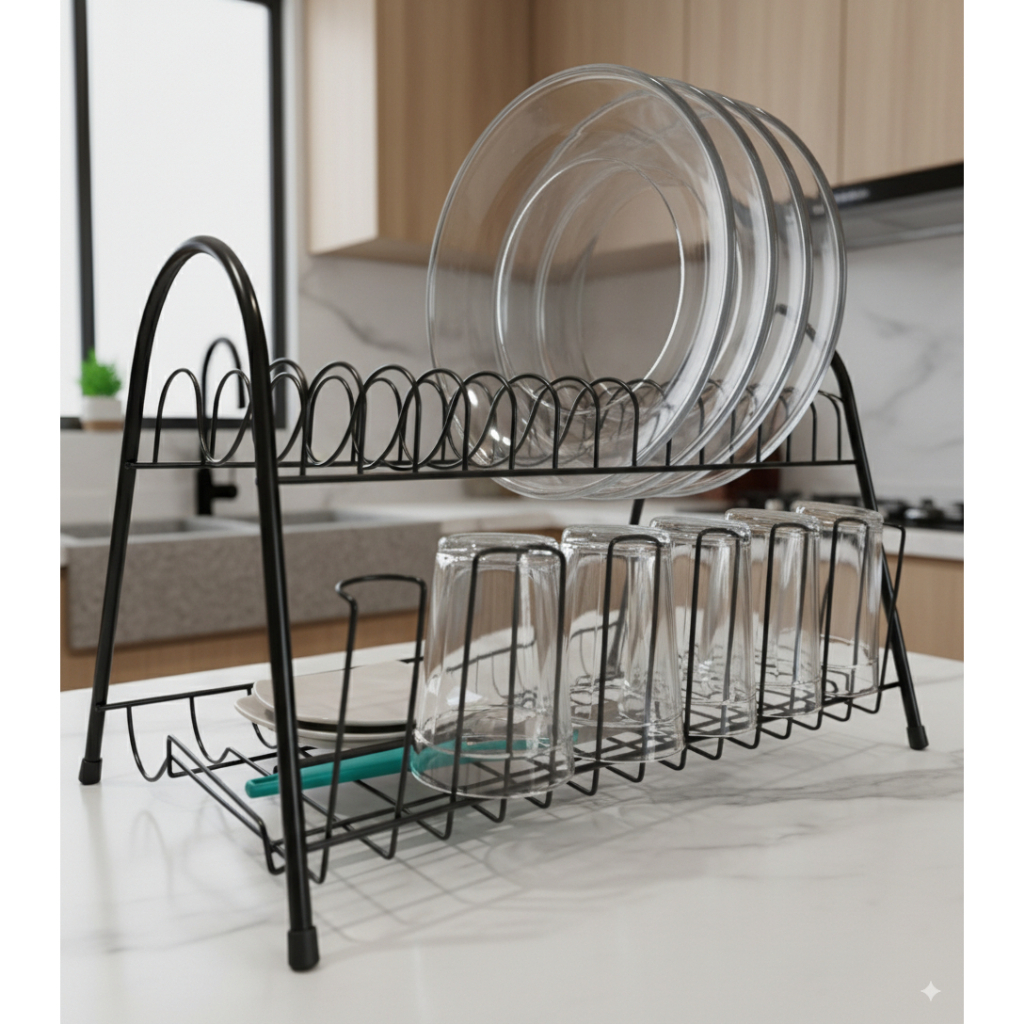 Escorredor de Louça Duplo Preto Compacto e Eficiente em Oferta na Shopee