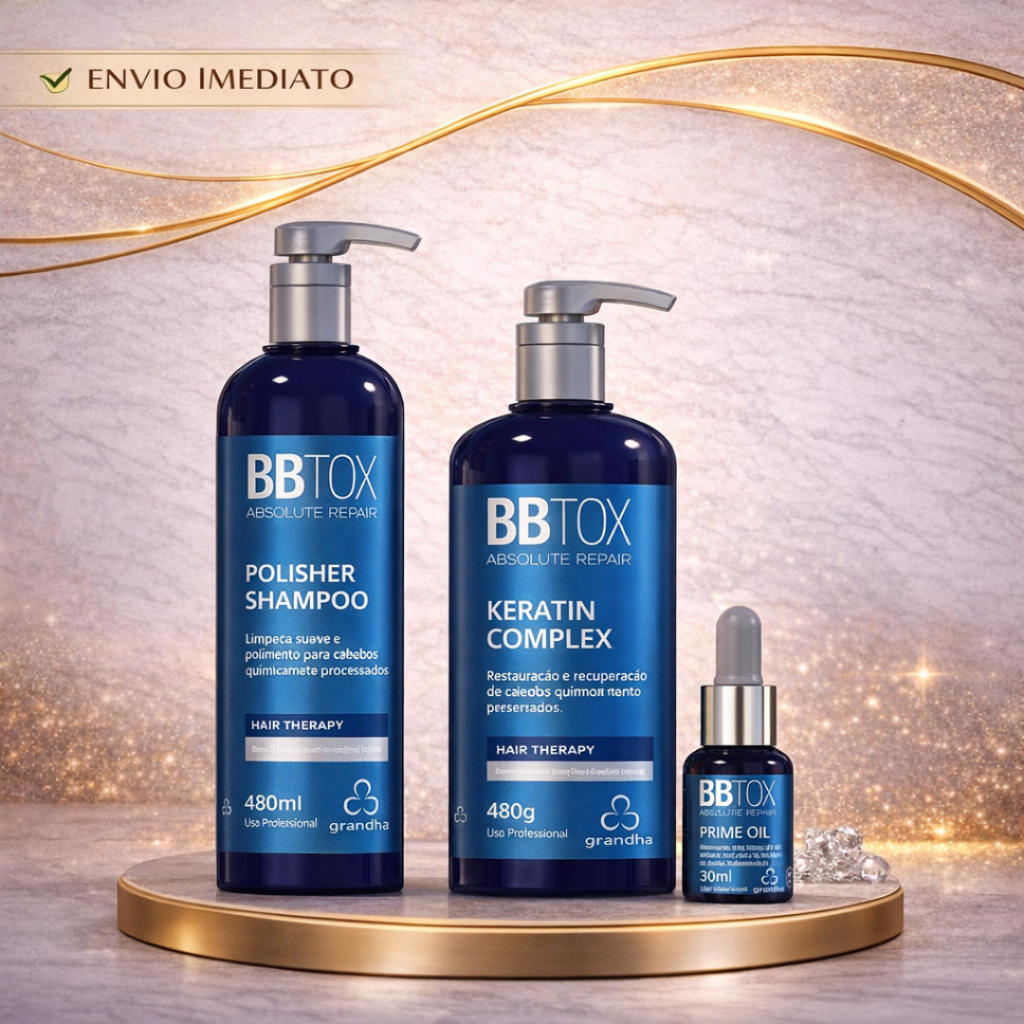 Kit Reconstrução Capilar BBTOX 3 Passos Shampoo Queratina e Prime Oil 480ml