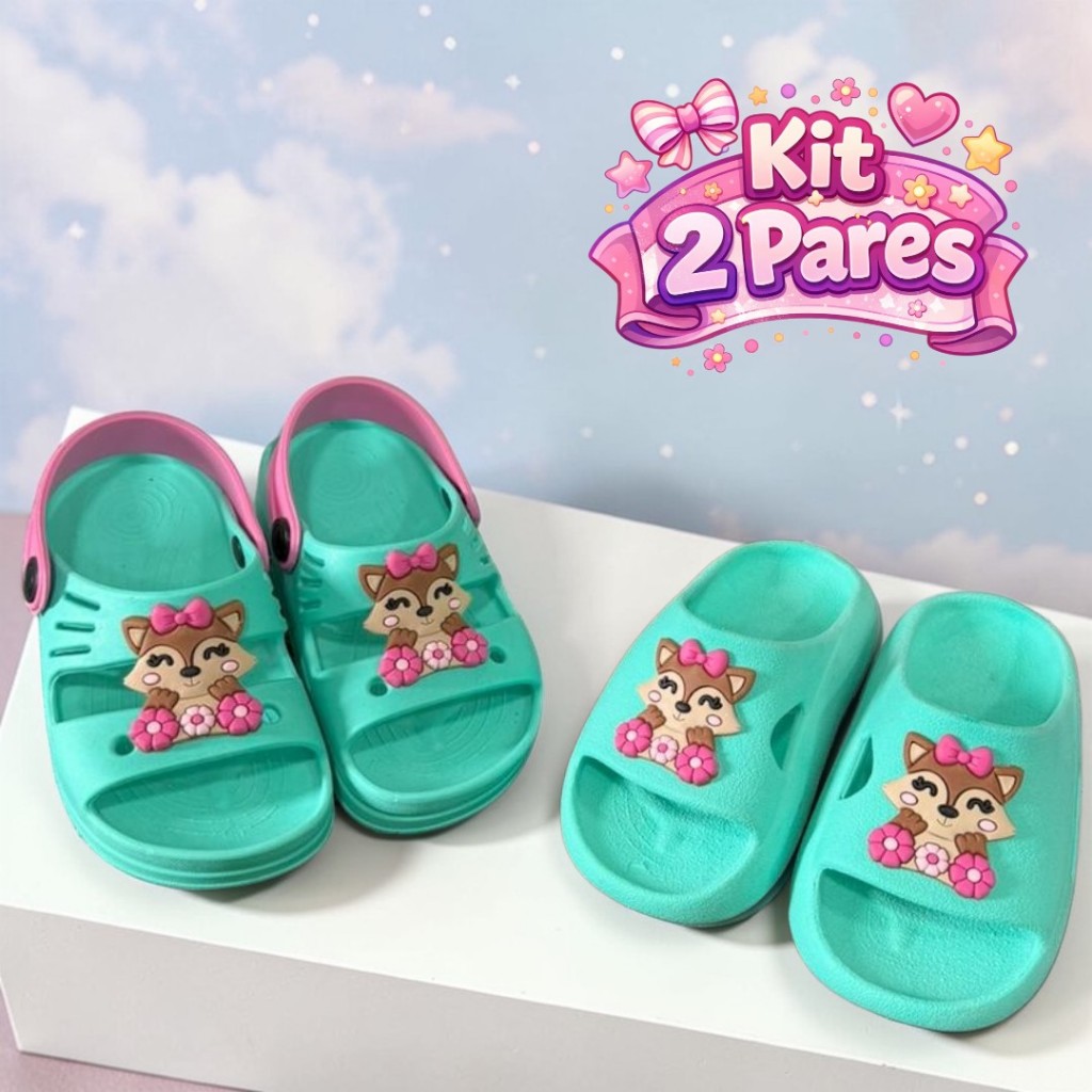 Kit 2 Pares Sandália Papete Chinelo Nuvem e Avulso Infantil Menina Confortável e Delicada