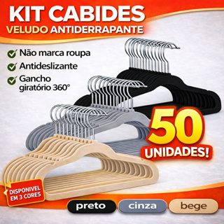Kit Cabide de Veludo Antiderrapante 45cm Gancho Giratório 360° Não Marca Roupa Organizador Closet em Oferta na Shopee