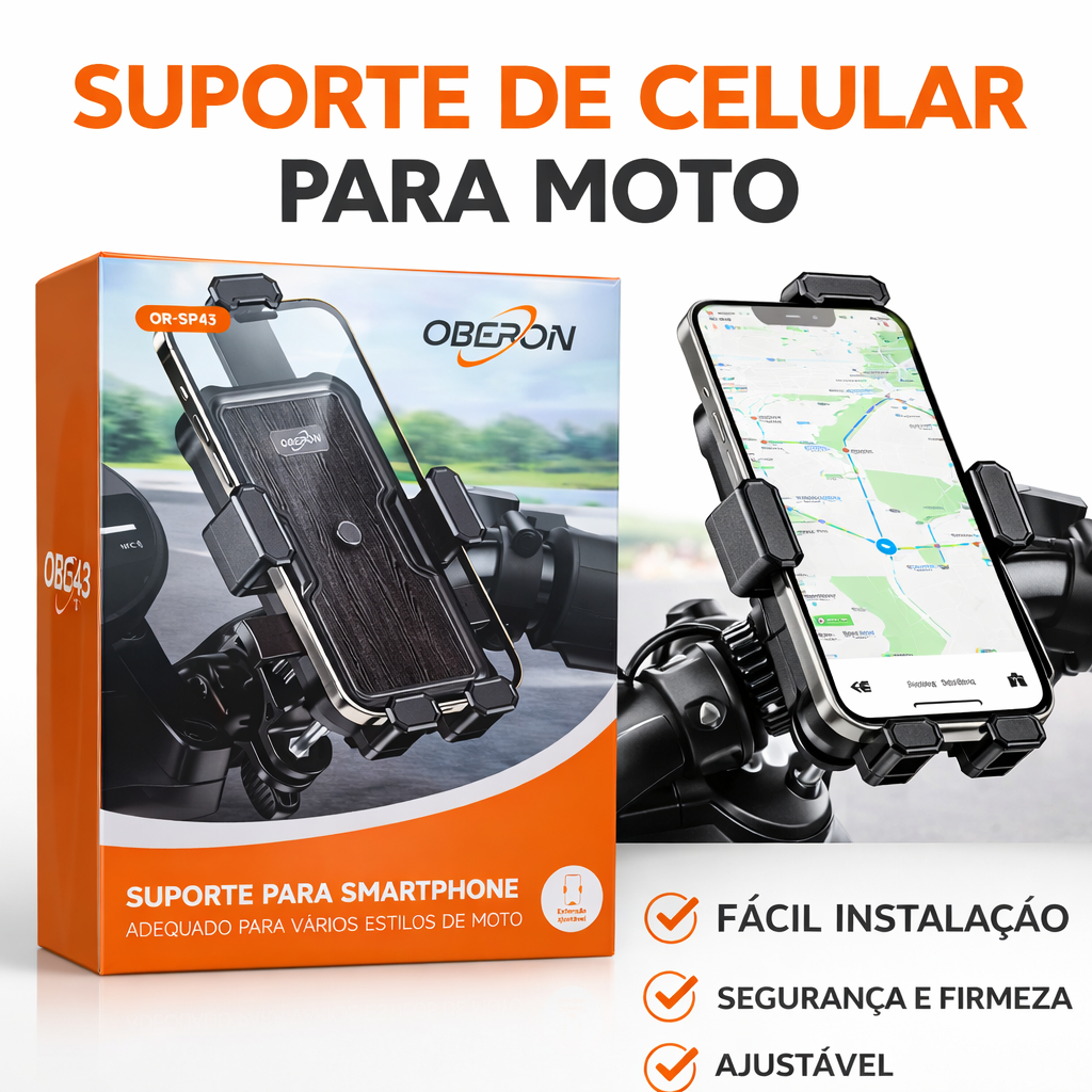 Suporte Celular Moto Universal Ajustável Guidão Bike Moto GPS Resistente Antivibração OBERON  OR-SP43