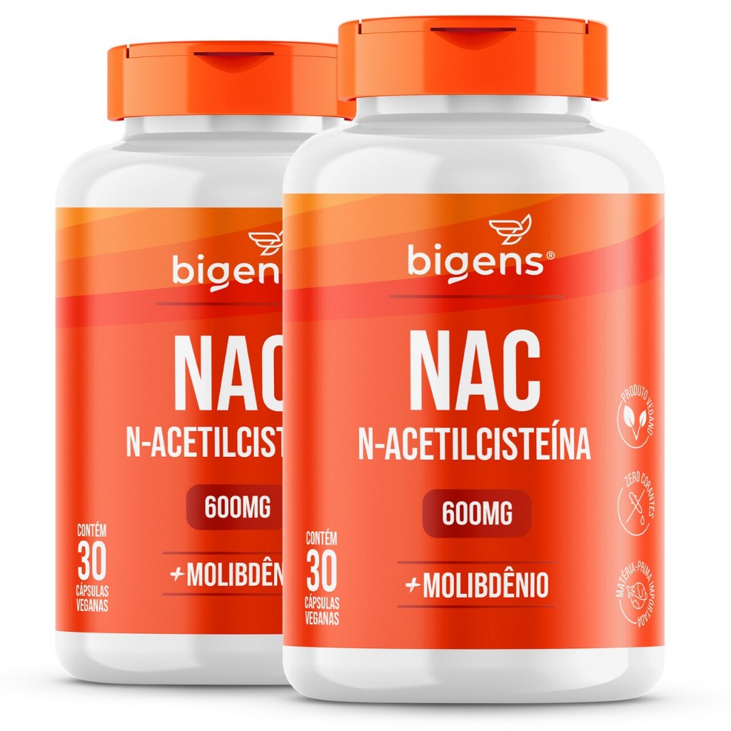 Kit 2 Nac N-acetilcisteína 600mg + Molibdênio | 30 Cápsulas Veganas | Bigens