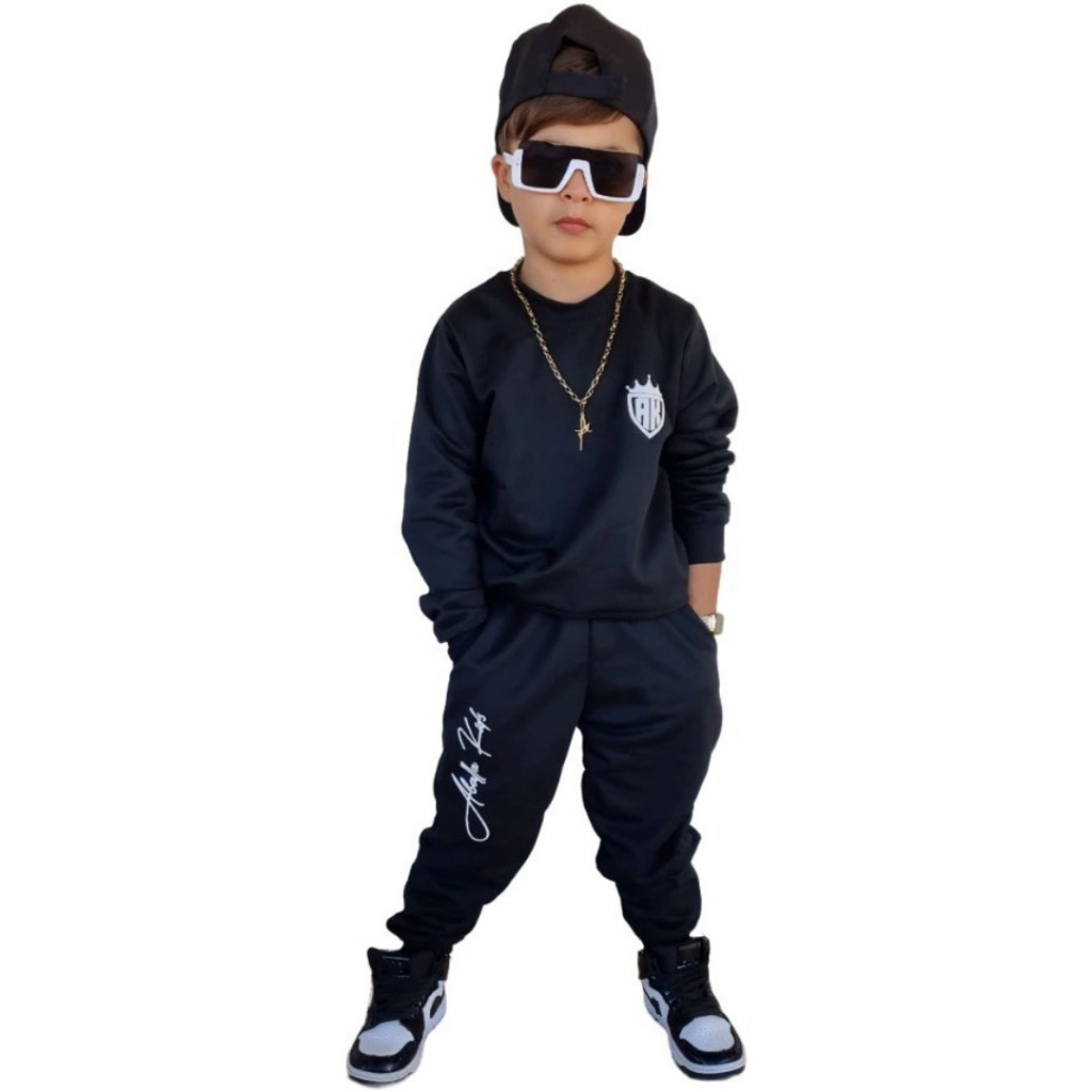 Conjunto Infantil de Frio Masculino 2 Peças Moletom Básico Casaco e Calça