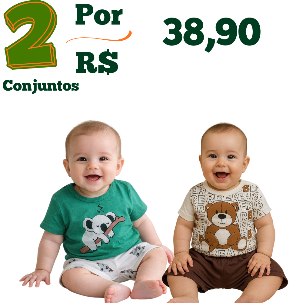 Kit Roupa De Bebê 4 Peças Menino 2 Camisetas 2 bermudas - 2 conjuntos - tamanho único G (3 a 6 meses) verão - menino em Oferta na Shopee
