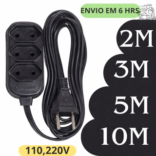 Extensão Elétrica Bivolt 2metros, 3metros, 5metros e 10 metros- Tomadas Pretas Tripolares em Oferta na Shopee