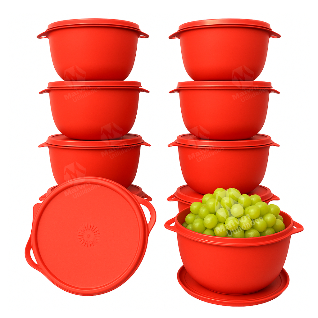 Kit 10 Potes Plásticos Bowl 500ml Hermeticos BPA Free Redondos Marmitas Vasilhas Freezer Microondas