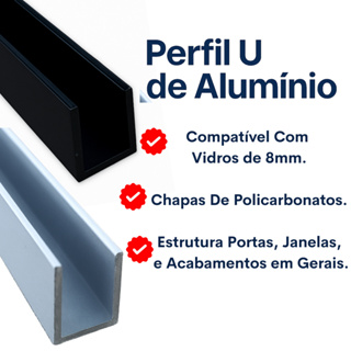 Perfil U De Alumínio Para Vidro de 8mm Madeira Reforçado Divisórias 1metro em Oferta na Shopee