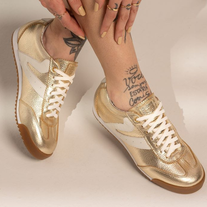 Imagem Tênis Feminino Naomi Couro Casual Vittal Legitimo Azul Ouro