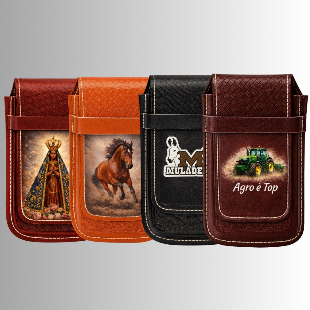 Capa De Celular Protetora Bainha de Couro Desenhada Capinha Universal Forrada Desenhos Variados