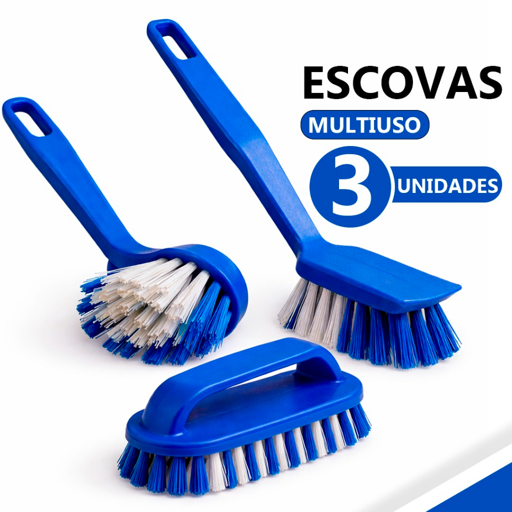 Kit 3 Escovinhas Multiuso Esfregão Escova Lavar Roupa limpeza lavar tênis calçados chinelo