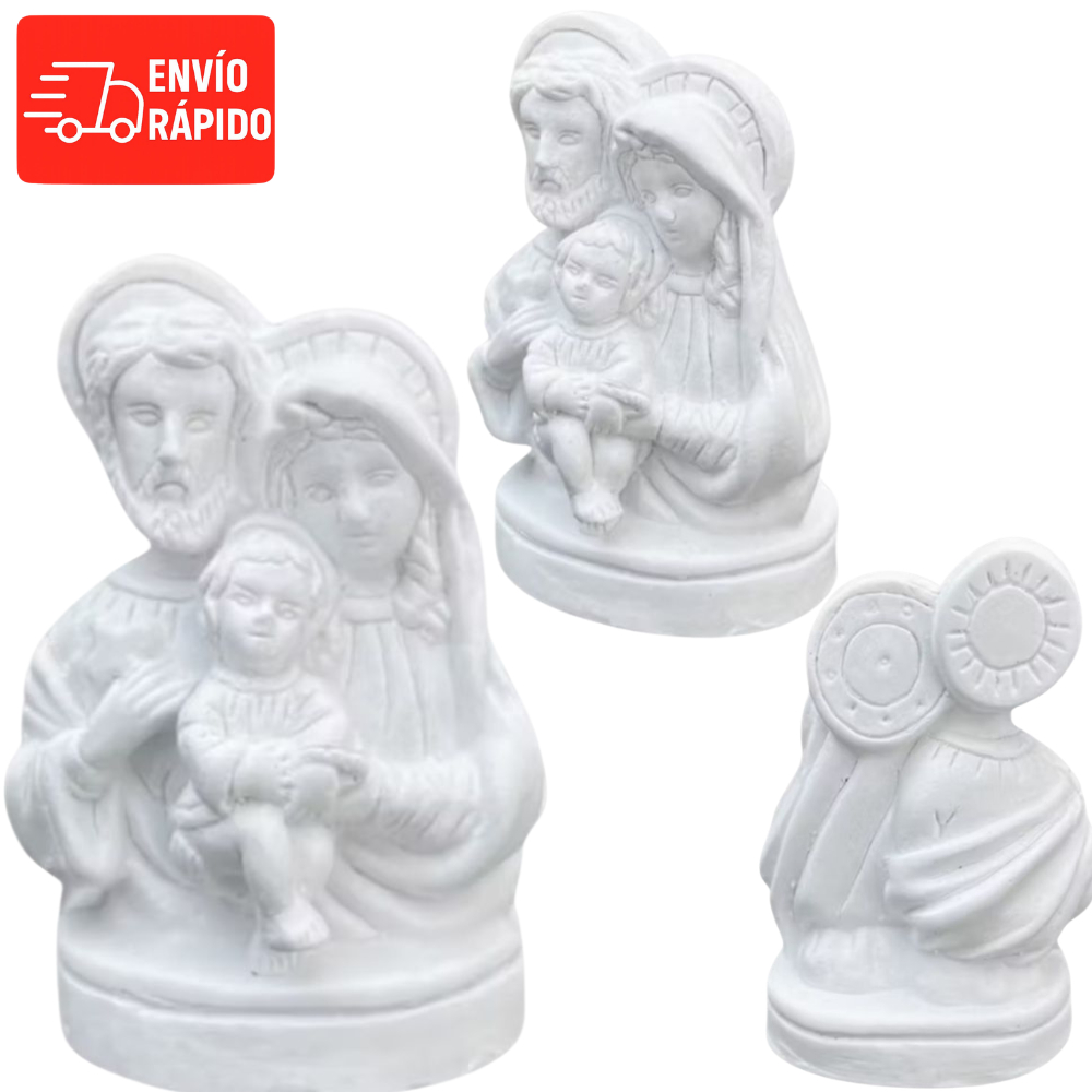 Kit com 10 Mini Sagrada Familia Gesso cru 7cm  lembrancinha Casamento Artesanato.
