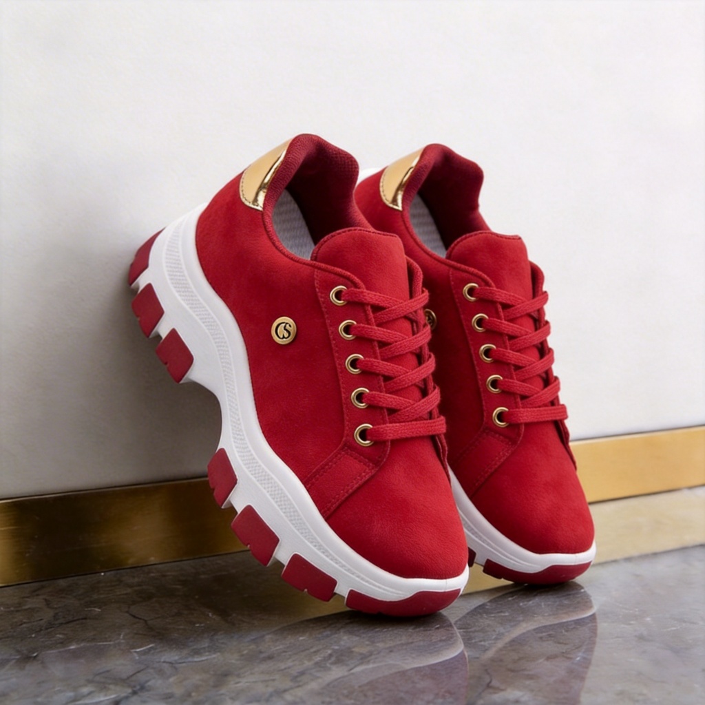 Tênis Casual Feminino Plataforma Alta Confortável Estilo Fashion Solado Antiderrapante