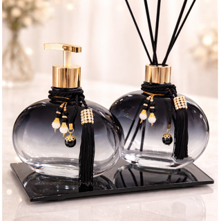 Kit Lavabo Luxo em Vidro Jolie Preto Azulado 300ml com Bandeja em Oferta na Shopee