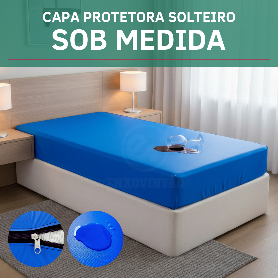 Capa De Colchão Solteiro Impermeável Proteção Hospitalar Antialérgica Antiácaro Sob Medida Premium
