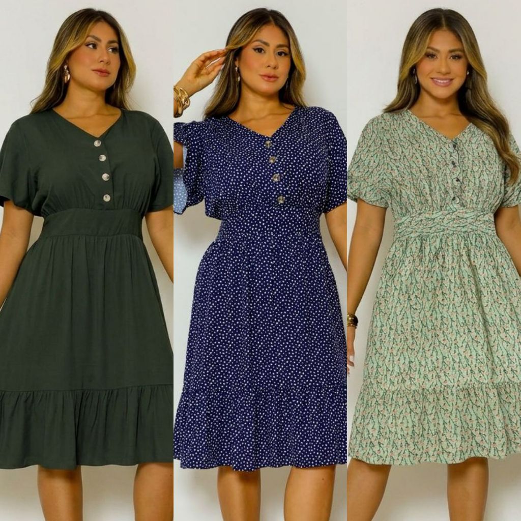 Vestido Feminino Curto com Botões Funcionais Verão Estampa Floral Forro Elastico na Cintura Soltinho em Oferta na Shopee