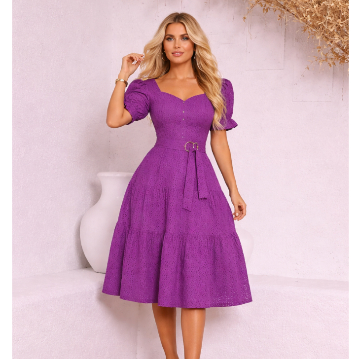 Vestido Feminino Soltinho Evangélico Três Marias Laíse de Malha Forrado Com Fivela