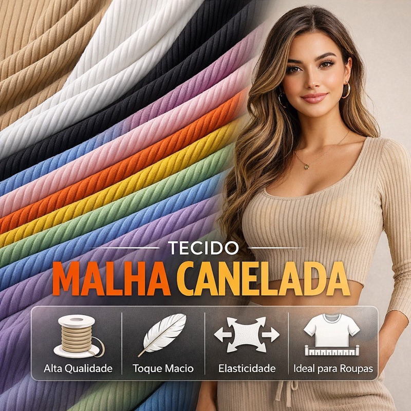 Tecido Malha Canelada Premium (1 Metro) Alta Elasticidade | Toque Macio | Envio Rápido