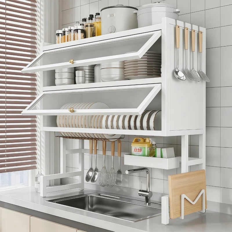 3 camadas/2 camadas Escorredor De Louça 65/85/105cm Cozinha Suspensa Pia Rack Organizador Estante poeira porta armário