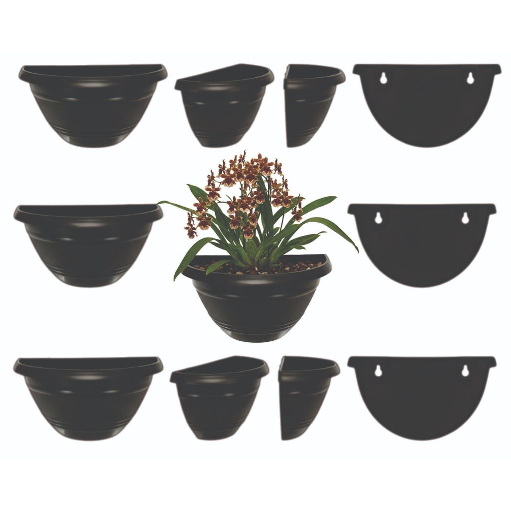 Vaso de parede 1 litro para horta jardim floreira vertical 12 vasos preto plástico