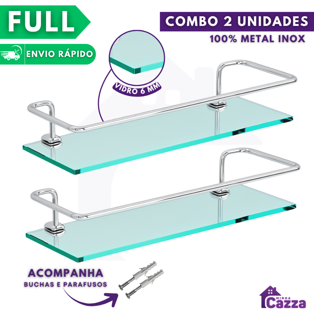 Kit 02 Porta Shampoo Suporte De Banheiro Shampoo Reto Vidro 6mm Acompanha Parafusos em Oferta na Shopee