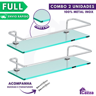 Kit 02 Porta Shampoo Suporte De Banheiro Shampoo Reto Vidro 6mm Acompanha Parafusos em Oferta na Shopee