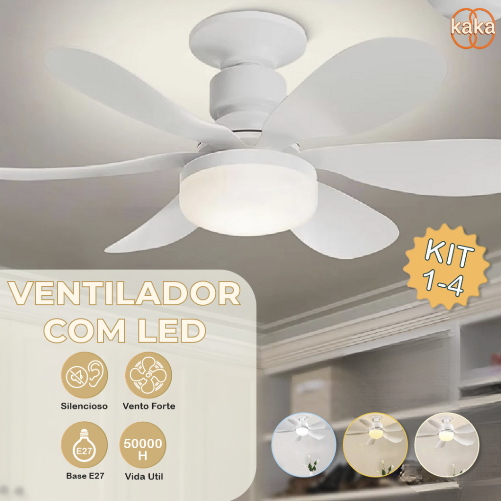 Ventilador de Teto PRO 60W Super LED Lâmpada E27 Controle Remoto Luminária Economica de Energia 6 lâminas Bivolt