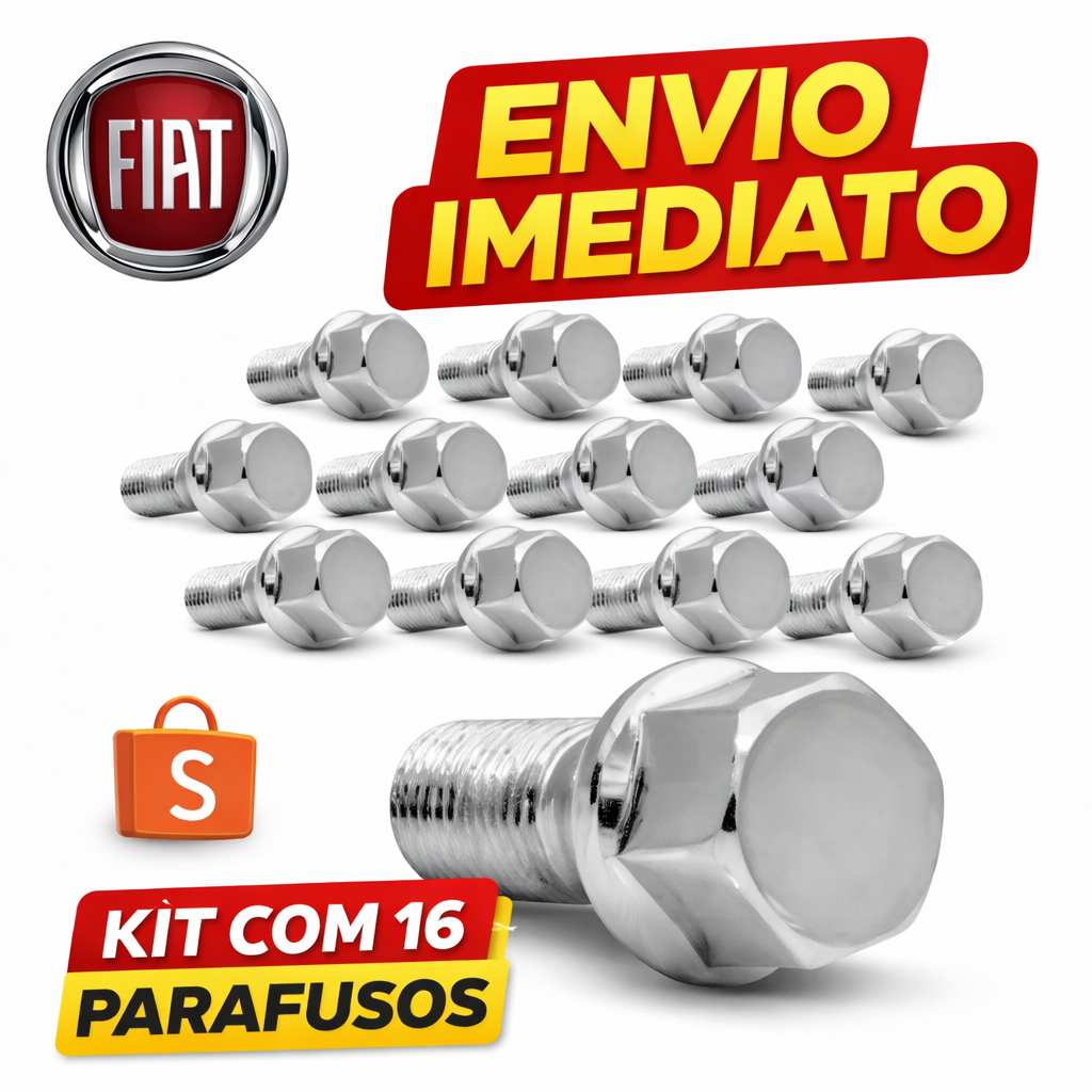 Jogo de parafusos cromados roda linha FIAT Uno Palio Siena Tipo Strada Tempra Palio Weekend Punto (16 peças) !!!!