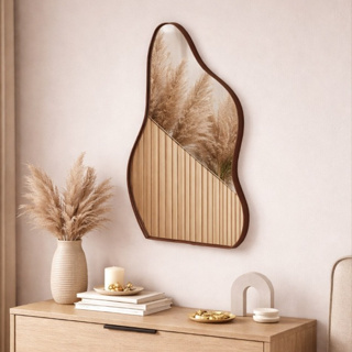 Espelho Orgânico 80x50 FLAME Com Couro Luxo Decorativo Parede Premium em Oferta na Shopee