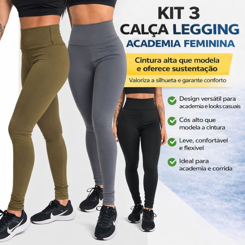 3 Calça Legging Academia Feminina Inverno para Esportes e Exercicios ZERO TRANSPARENCIA