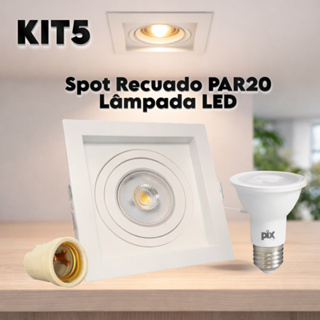 Kit 5 Spot Recuado Par20 Branco + Lâmpada Led 7w Pix em Oferta na Shopee