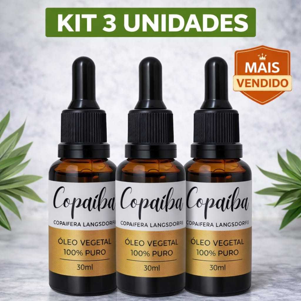 Kit Óleo De Copaíba 100% Puro Original 30 ml - 1, 2 e 3Unidades - Cicatrizante e Anti-Inflamatório - Envio Rápido