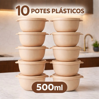 10 Potes Plásticos Redondos Bowl com Tampa 500ml  BPA Free Organizador Cozinha Freezer Geladeira Microondas em Oferta na Shopee
