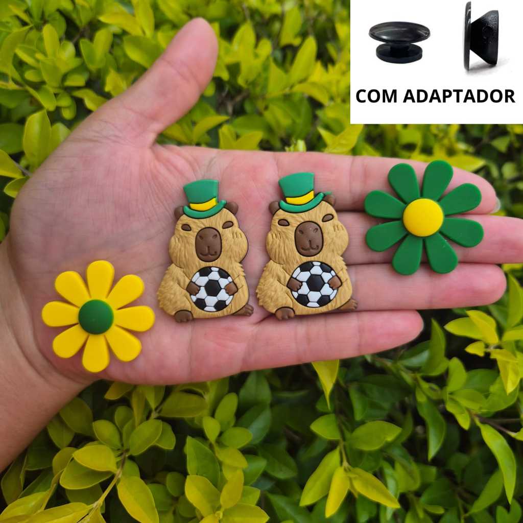 Kit 4 Pins Capivara Chapeu e Flor a Babuche Apliques Emborrachados